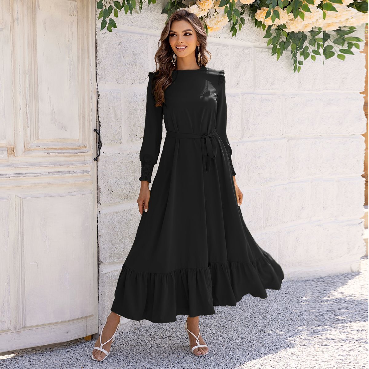 Cross-border Women's Clothing Temperament Girdle Ruffled Tied Dress — изображение 7