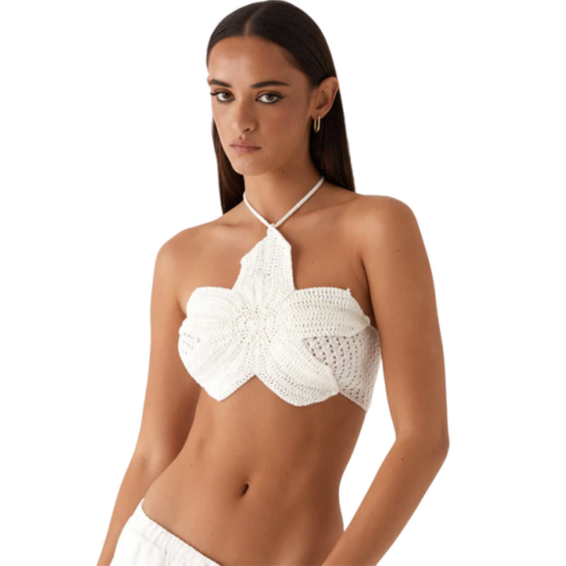 Pure Color Halter Lace-up Cutout Knitted Camisole - Image 5