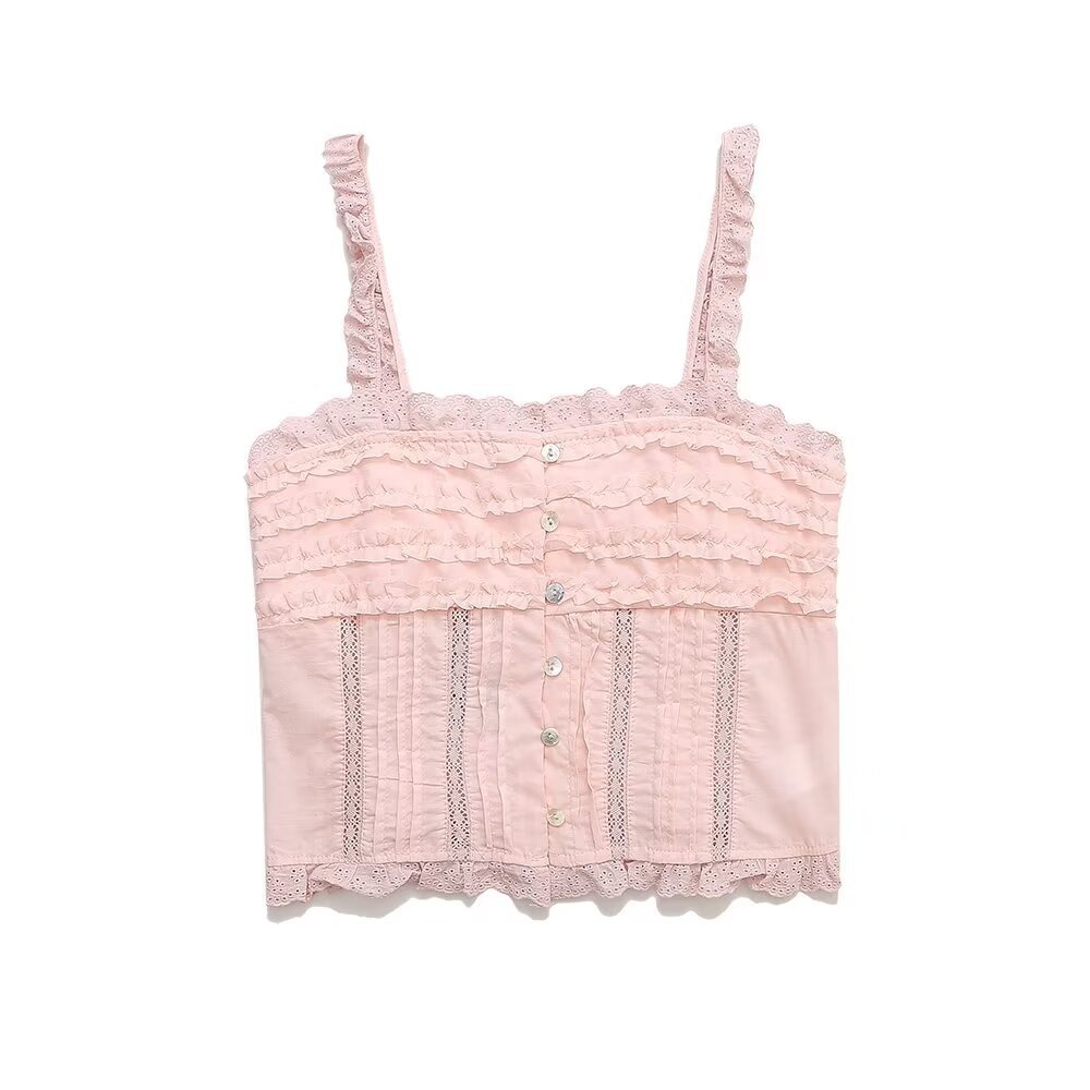 All-match Embroidered Ruffled Camisole Straight Collar Vest – Bild 5