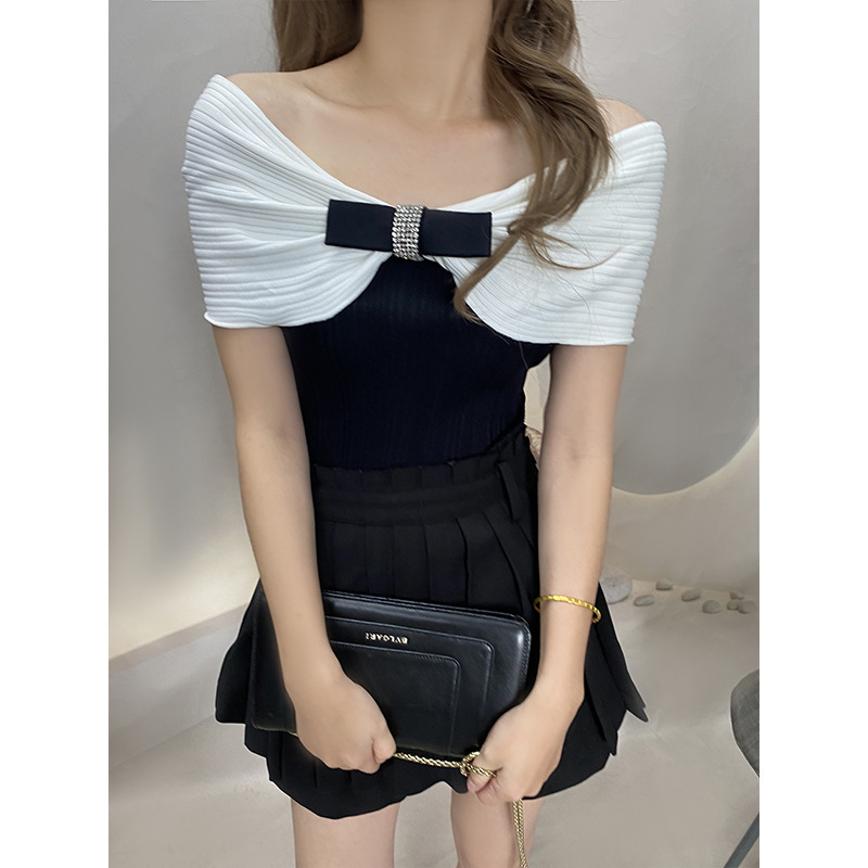 Bowknot Off-shoulder Knitted Top — изображение 4