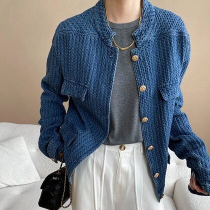Texture Profile Classic Style Denim Jacket Coat
