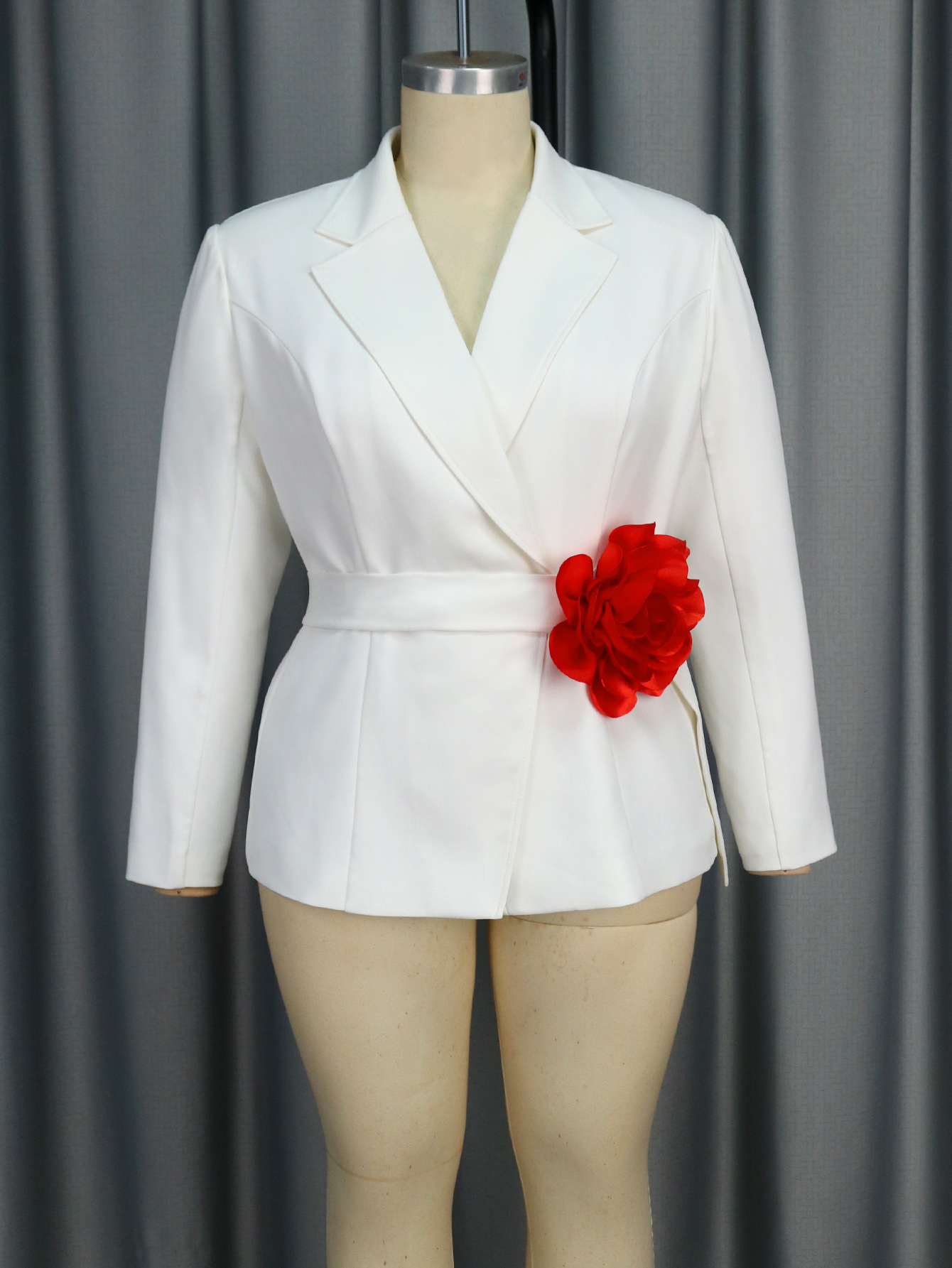 V-neck Long Sleeve Flower Contrast Color Slim Fit Commuter Top — изображение 6