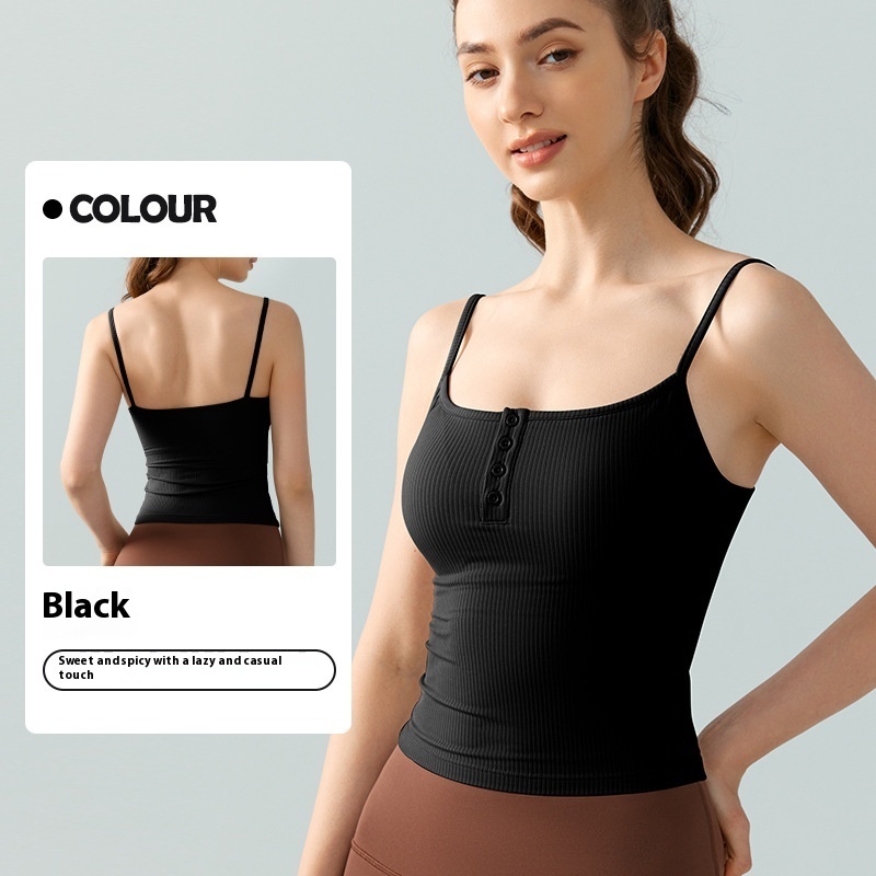 Sexy Square-neck Spaghetti Strap Yoga Vest With Chest Pad - Image 10