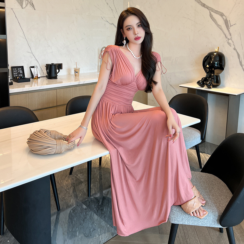 Women's Fashion Retraction Waist Pleated Dress