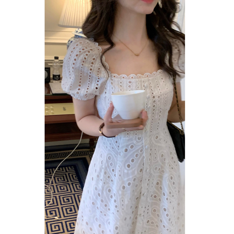 French Embroidered Lace Long Dress - Image 3