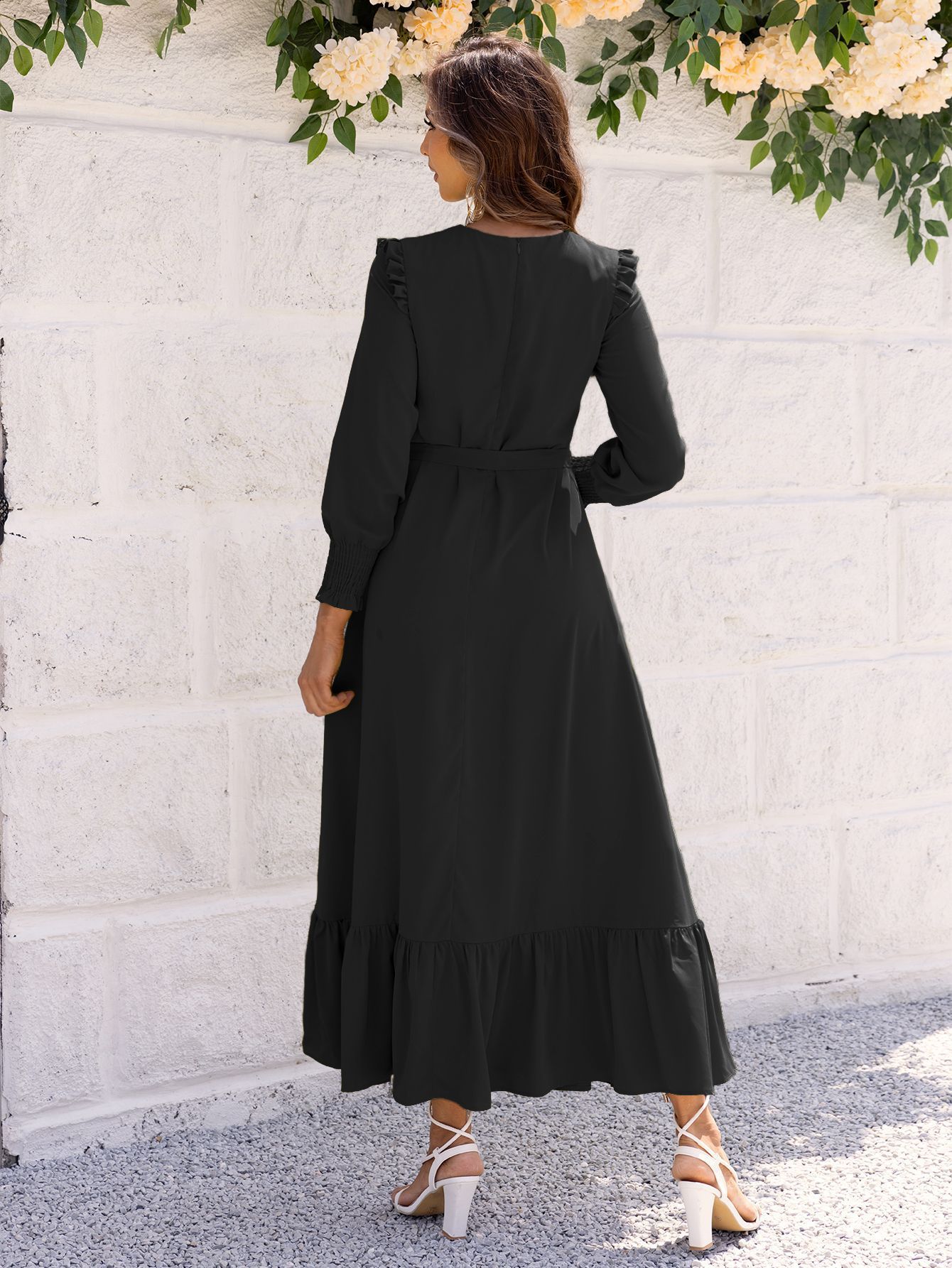 Cross-border Women's Clothing Temperament Girdle Ruffled Tied Dress — изображение 3