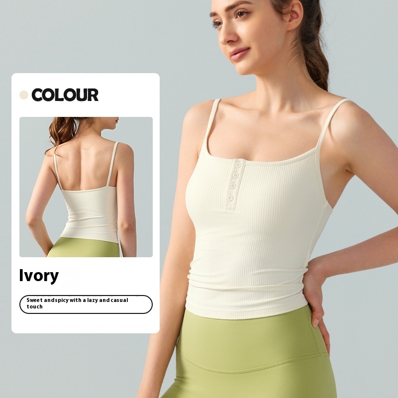 Sexy Square-neck Spaghetti Strap Yoga Vest With Chest Pad - Image 9