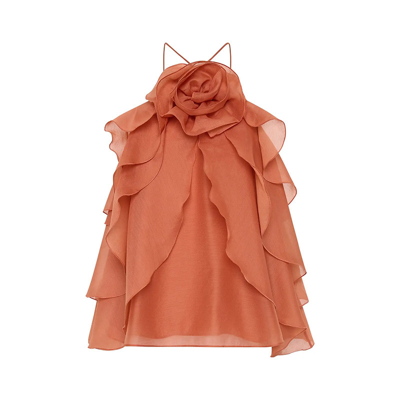 Ruffled Shirt Halter Design Sleeveless Camisole - Image 6