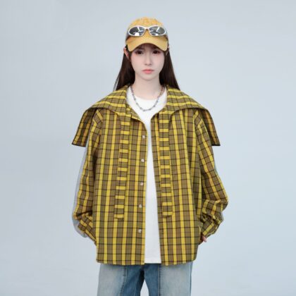 Shirt Plaid Patchwork Grey Cotton