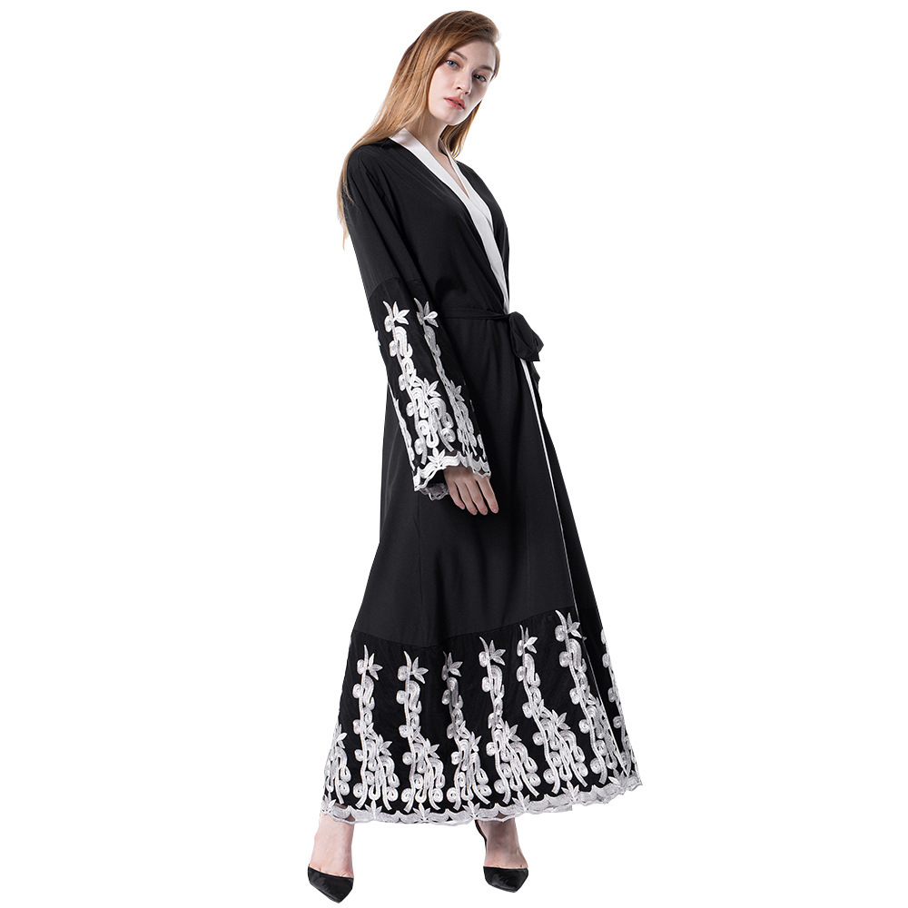 Fashionable Mesh Stitching Embroidery Loose Cardigan Gown For Women - Image 5