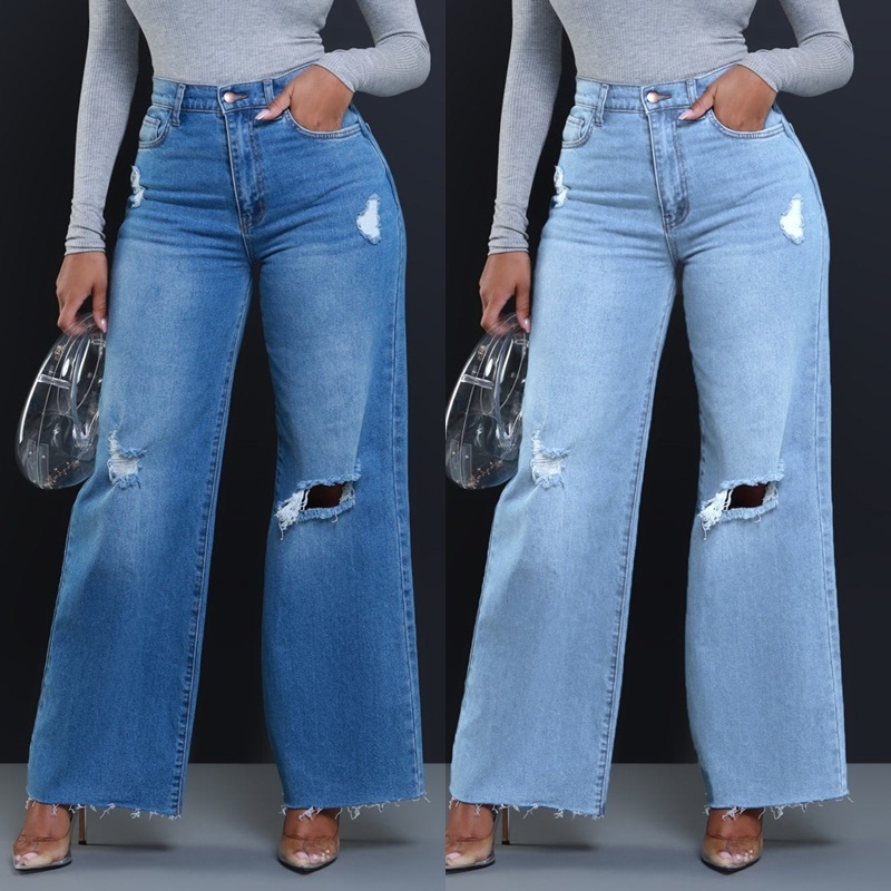 Women's Ripped High Waist Loose Straight Wide Leg Jeans — изображение 2