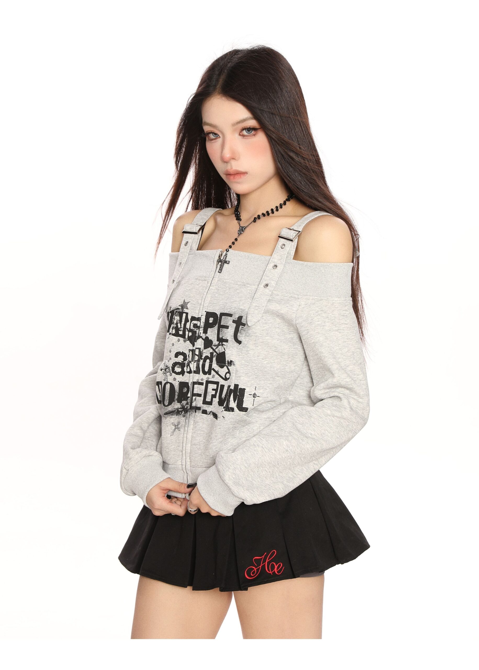 Punk Graffiti Sling Off-shoulder Sweater For Women — изображение 6