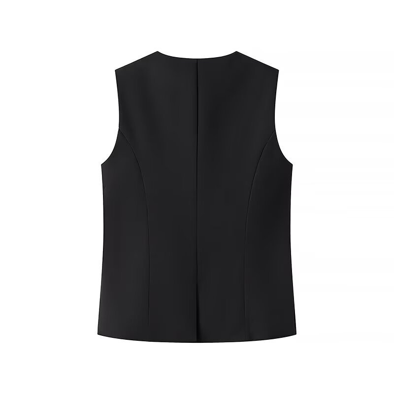 Fashion Single-breasted Round Neck Sleeveless Vest - Image 5