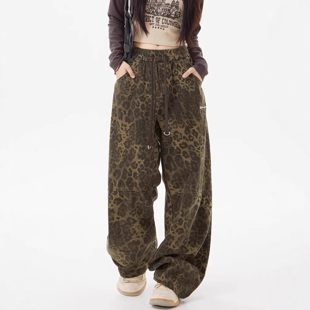Leopard Print Women's Design Elastic Waist Loose Wide Leg Pants - Image 5