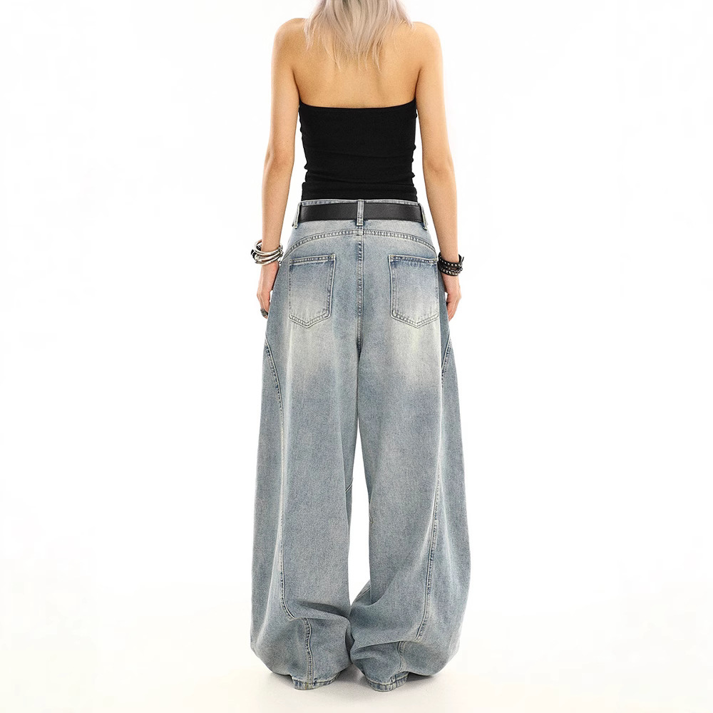 Retro Washed Distressed Loose Straight-leg Wide-leg Pants - Image 6