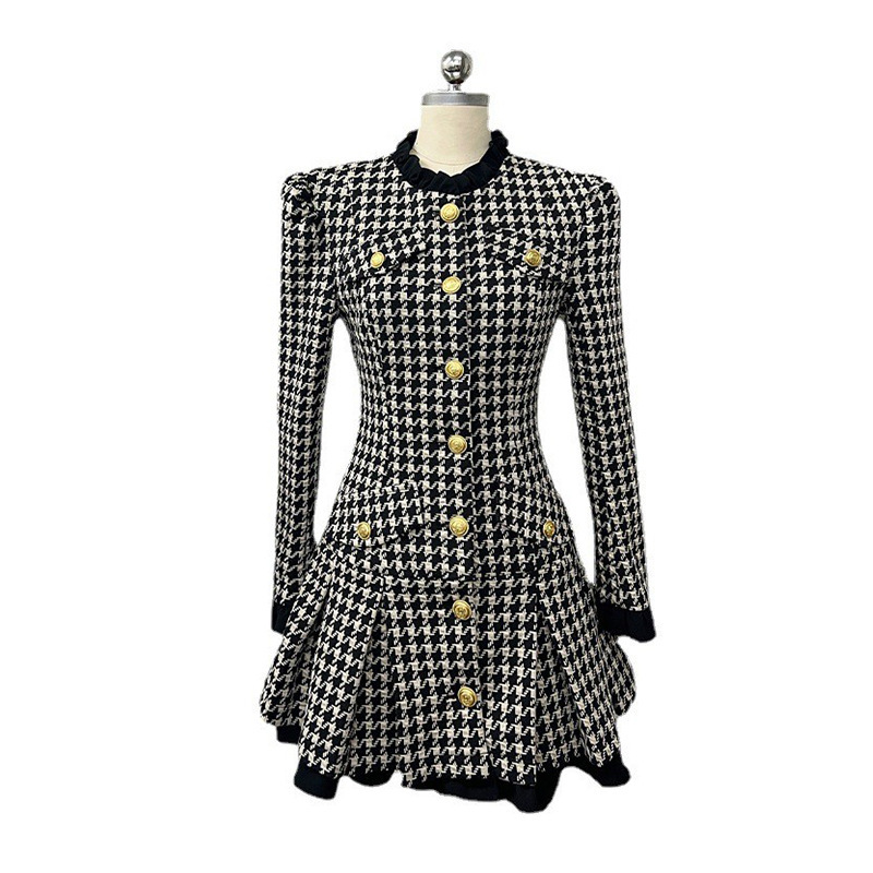 Thousand Bird Checker Dress With Feminine Style And Slim Waist - Image 2