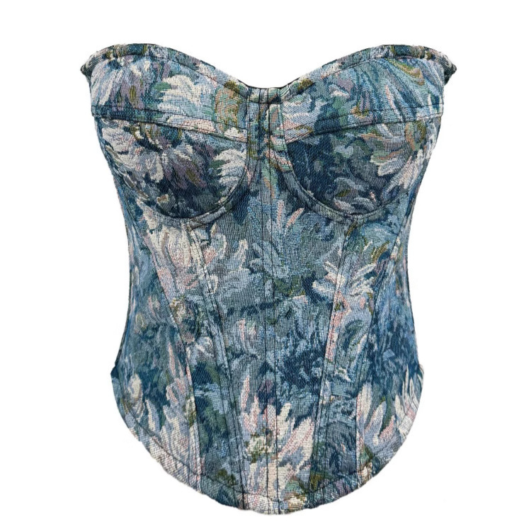 Sexy Tube Top With Chest Pad Vintage Court Style Fishbone Bra - Image 2