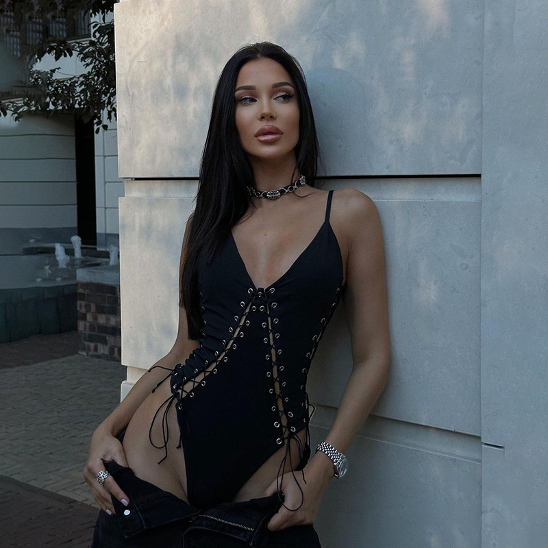 Street Style Temperament Slim-fit Lace Up Jumpsuit