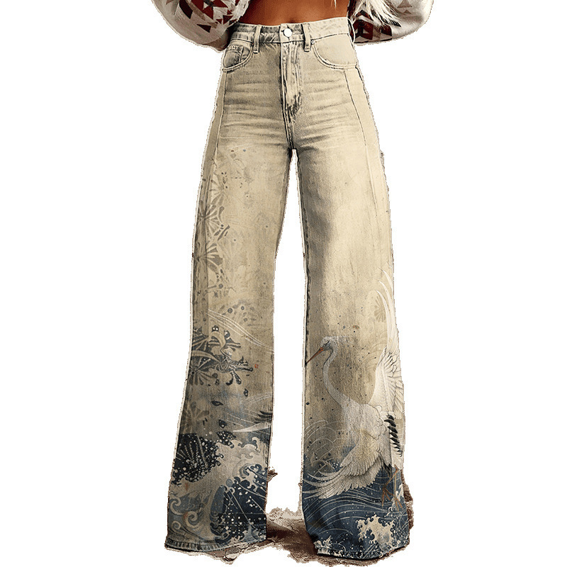 Thermal Transfer Bell-bottom Pants Simulation Denim Trousers Loose Pants - Image 5
