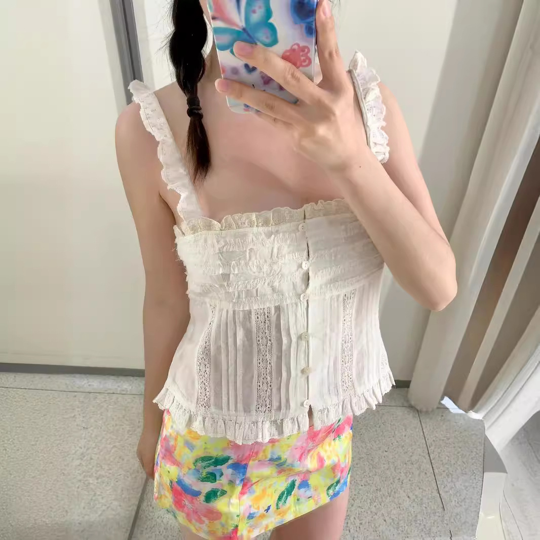 All-match Embroidered Ruffled Camisole Straight Collar Vest – Bild 3