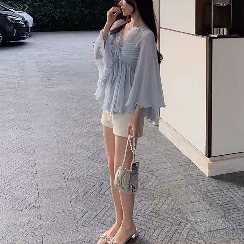 Pure Desire Style Chiffon Shirt Women's High-grade Ruffle Sleeve Mesh - Image 5