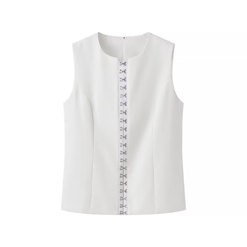 Fashion Single-breasted Round Neck Sleeveless Vest - Image 2