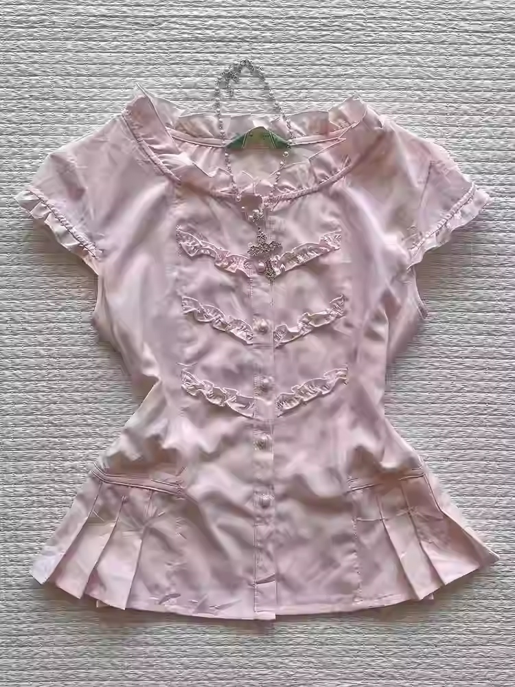 Slim Fit Short Sleeve Slimming Sweet Cool Flower Top - Image 4