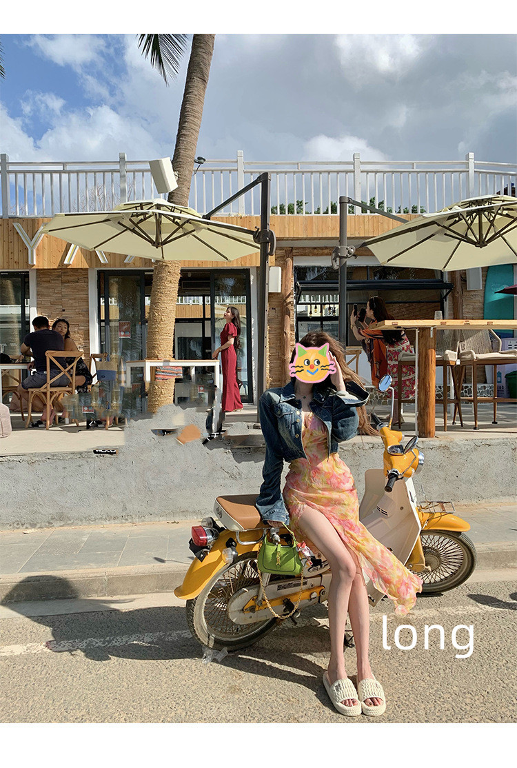 Romantic Printed Skirt With Suspender And Split Dress - Image 7