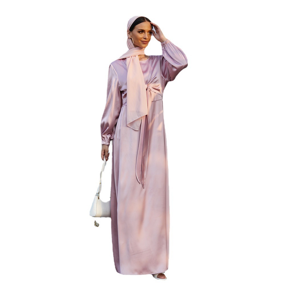 Women's Fashion Satin Waist Tie Dresses – Bild 8