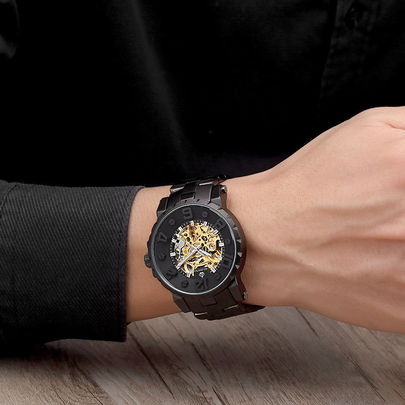 Full Hollow Men's Semi-automatic Mechanical Watch Men's Watch Steel Watch - Image 5