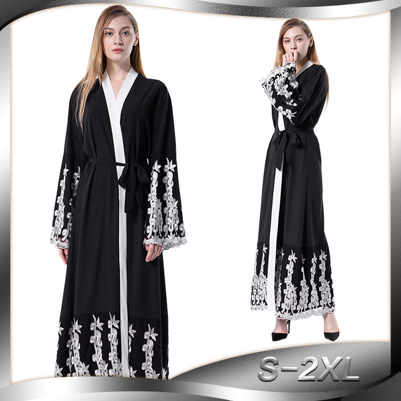 Fashionable Mesh Stitching Embroidery Loose Cardigan Gown For Women - Image 2