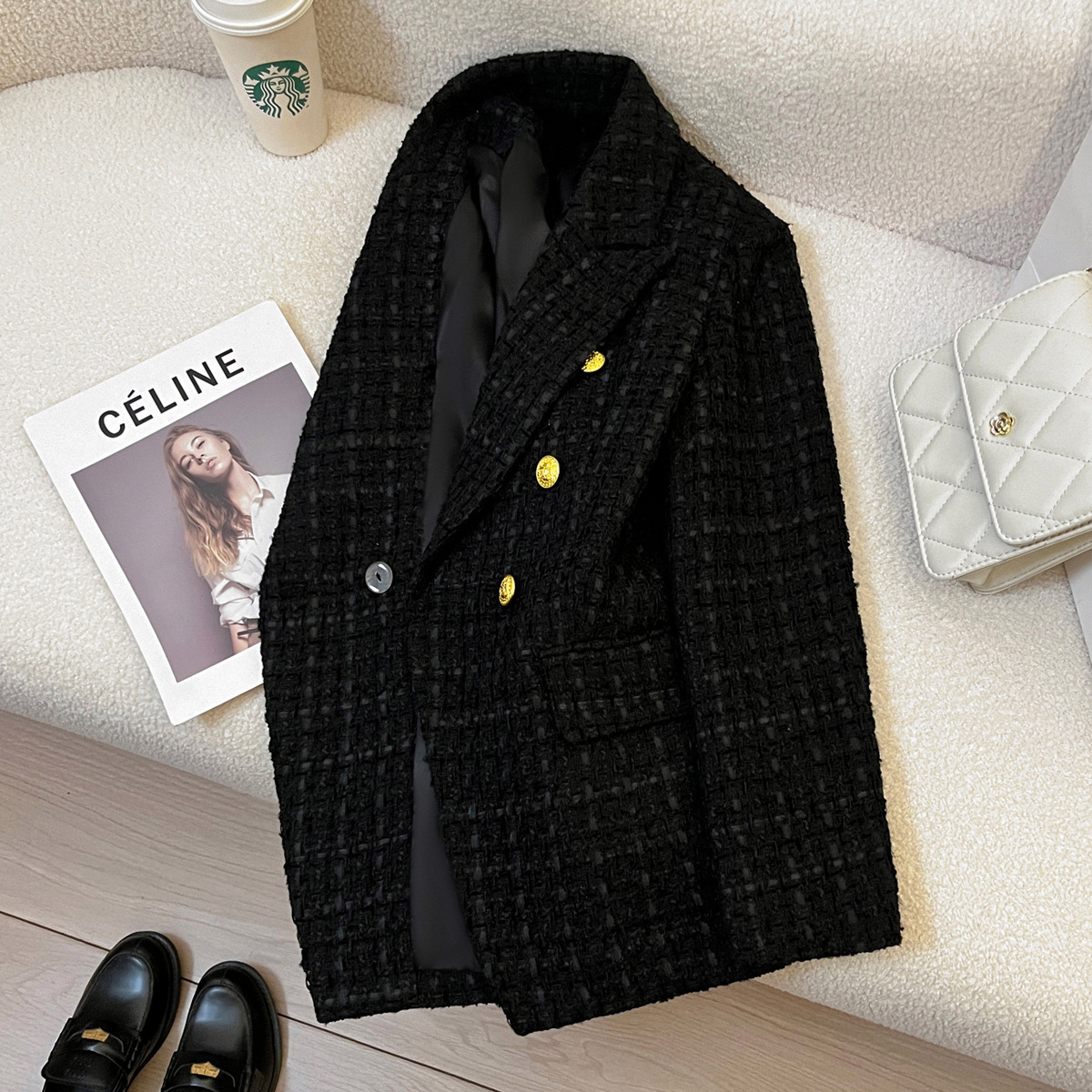 Black Tweed Suit Jacket Clothing High Sense — изображение 3
