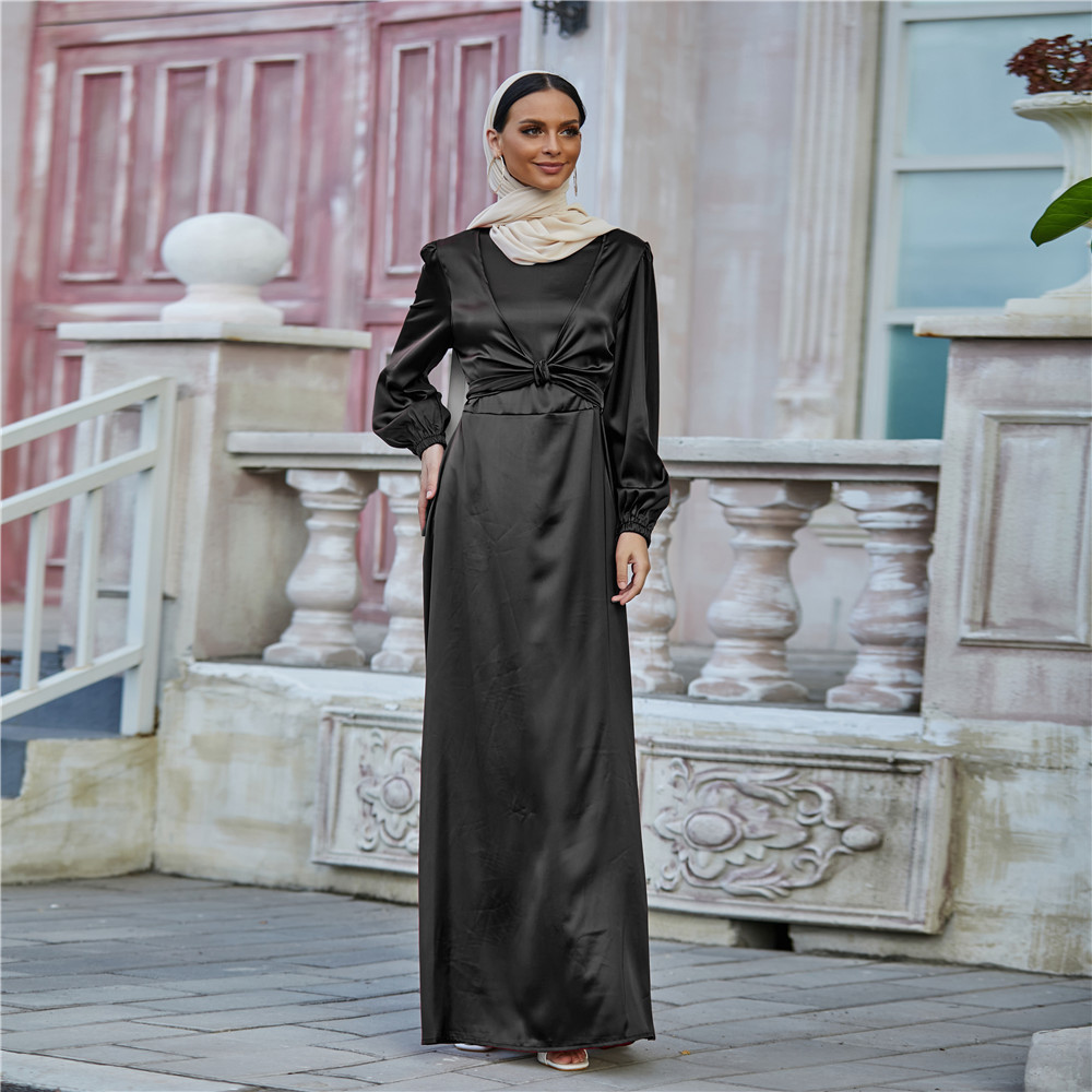 Women's Fashion Satin Waist Tie Dresses – Bild 10