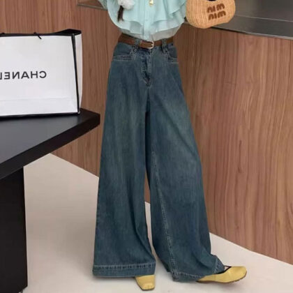 Large Wide-leg Jeans For Women, Loose Pear-shaped Retro Straight Trousers, Covering The Flesh, Versatile Autumn High Waist Mopping Pants