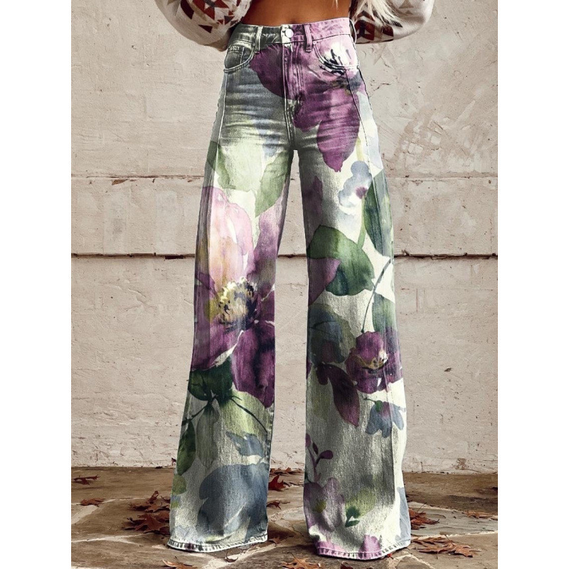 Thermal Transfer Bell-bottom Pants Simulation Denim Trousers Loose Pants - Image 6