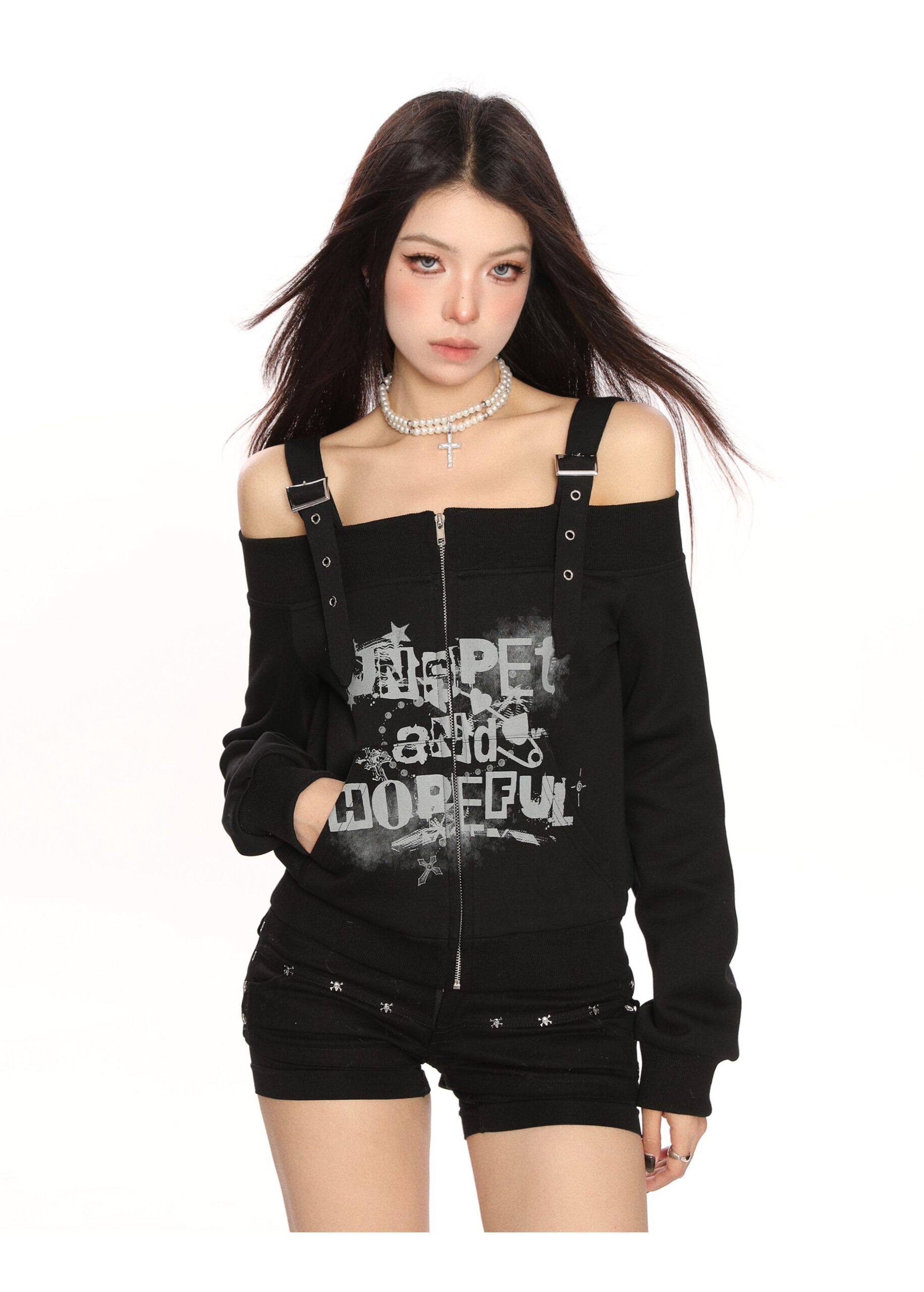 Punk Graffiti Sling Off-shoulder Sweater For Women — изображение 2