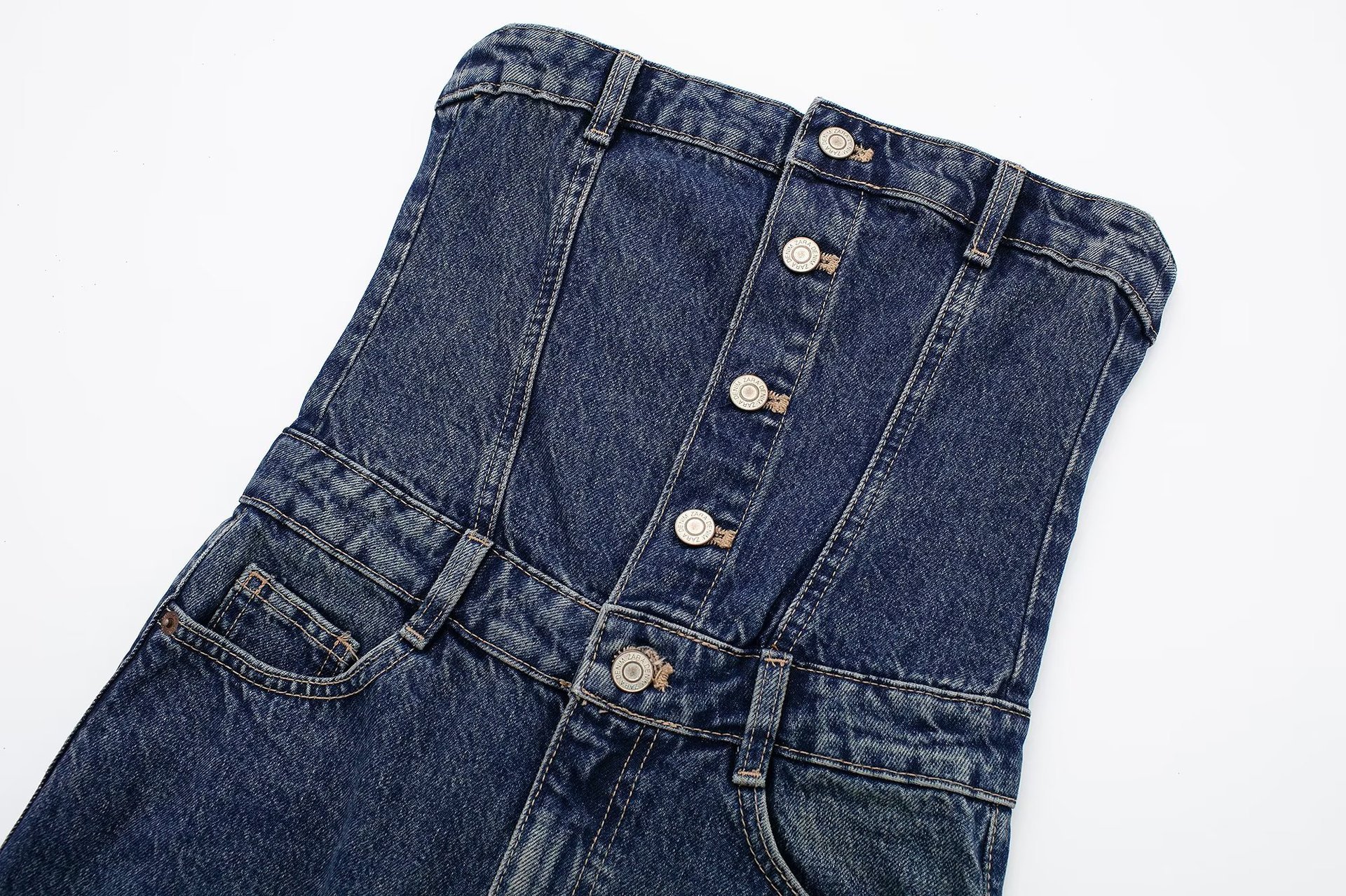 Women's Temperament And Versatile Breasted Collar Denim Slim Dress — изображение 5