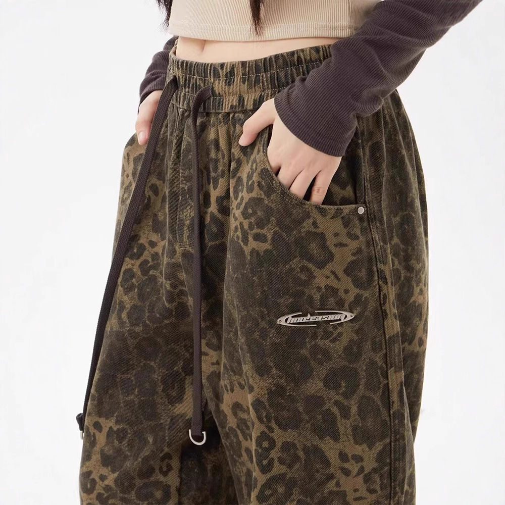 Leopard Print Women's Design Elastic Waist Loose Wide Leg Pants - Image 2