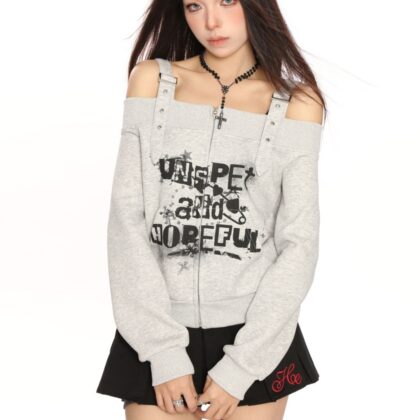 Punk Graffiti Sling Off-shoulder Sweater For Women