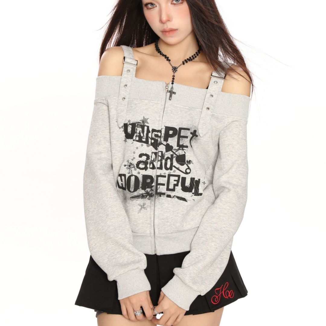 Punk Graffiti Sling Off-shoulder Sweater For Women
