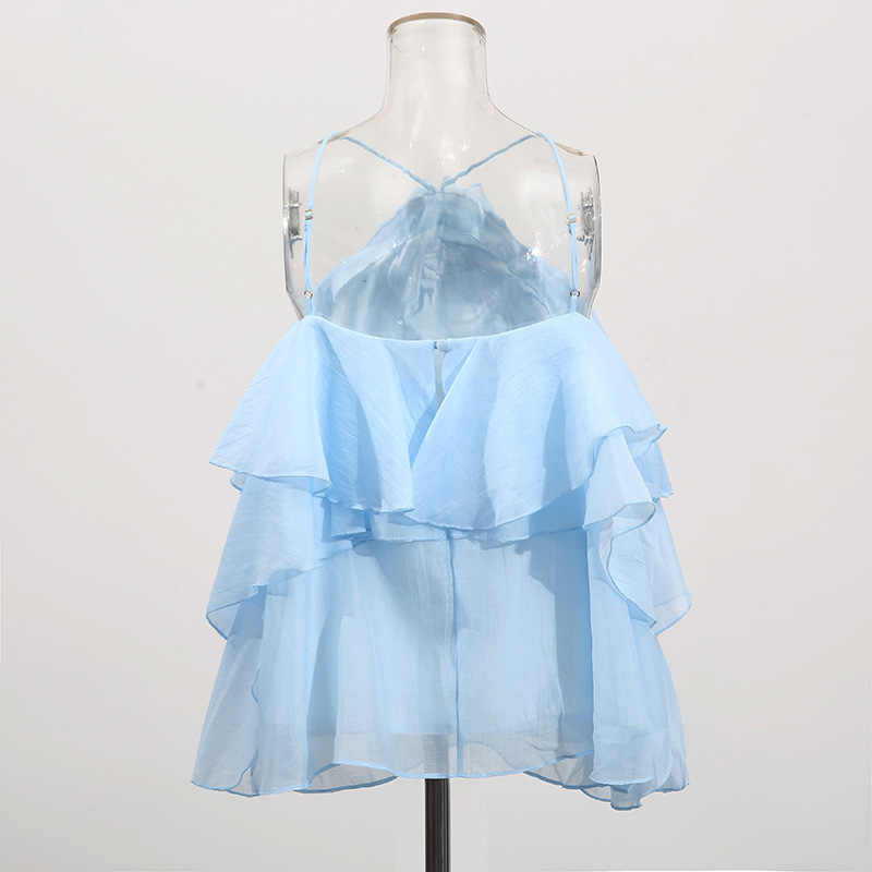 Ruffled Shirt Halter Design Sleeveless Camisole - Image 4
