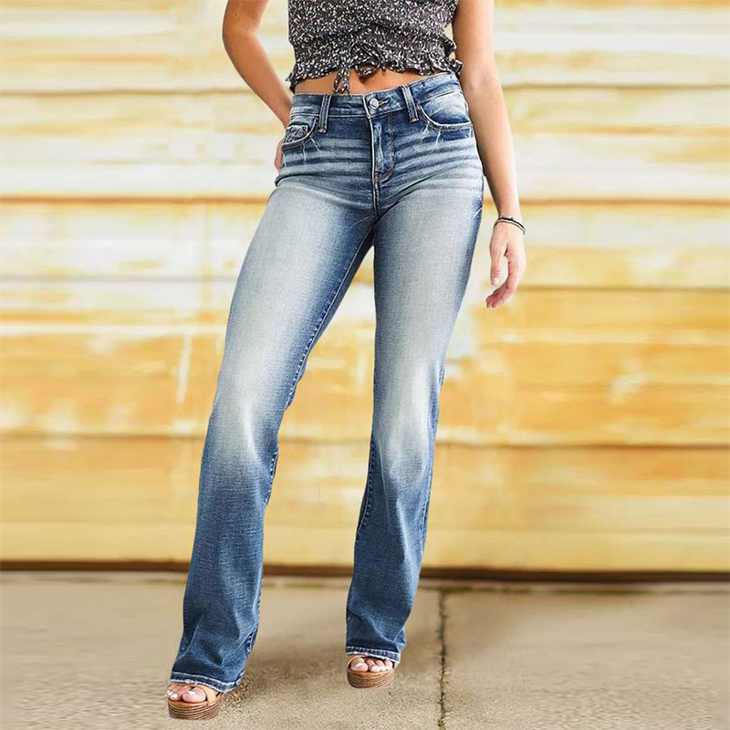 European And American Ladies Jeans Temperament Wild Washed Casual Pants