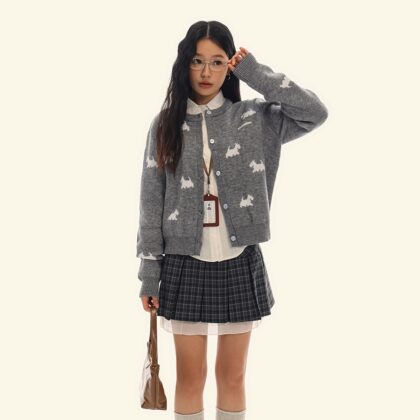 Jacquard Round Neck Cardigan Knitted Sweater