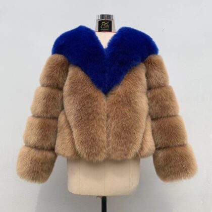 Color Matching Korean Casual Fox Fur Overcoat