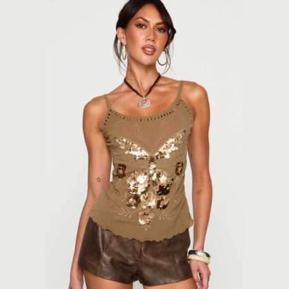 Sequined Embroidered Strap Vest Women's Clothing