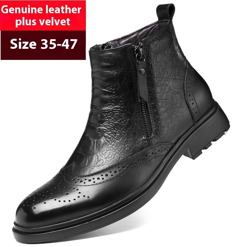 High-top Leather Shoes Height Increasing Shoes 46 Brogue Trendy Ankle Boots — изображение 3