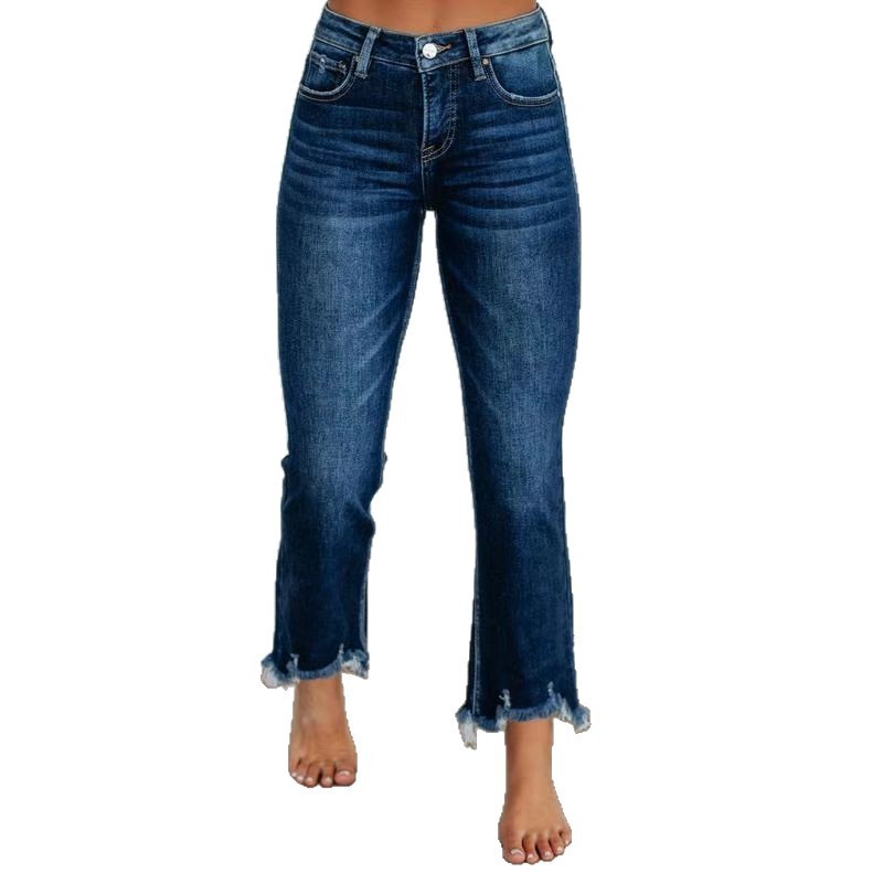 Solid Color Casual Women's Denim Pants Hand-worn - Image 6