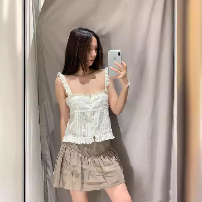 All-match Embroidered Ruffled Camisole Straight Collar Vest – Bild 2