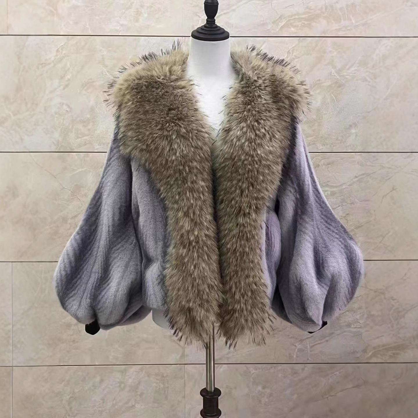 Mid-length Mink-like Wool Leopard Print Coat