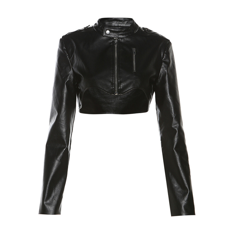 PU Leather Long-sleeved Women's High Waist Short Jacket - Image 6